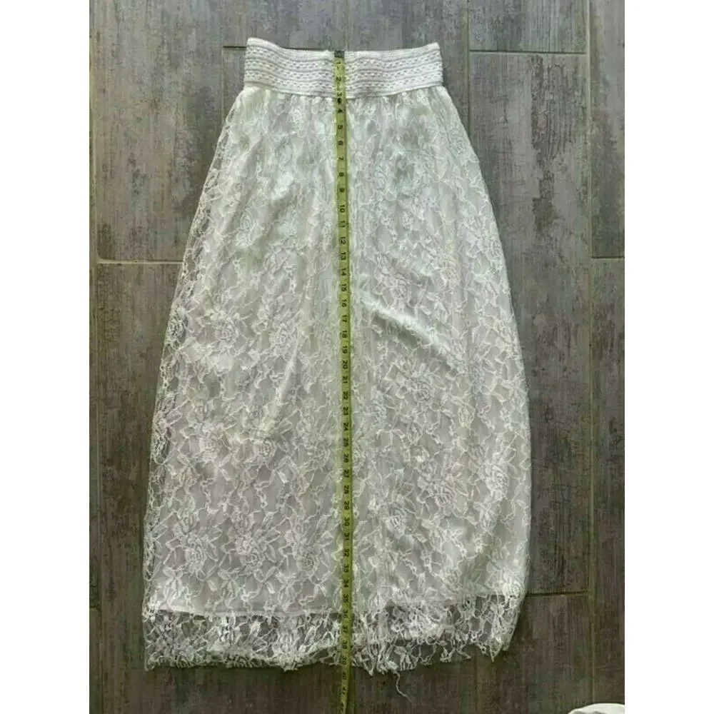 White Lace Maxi Long Skirt NEW Beach Wedding Bride Bachelorette Boho Summer M - Picture 5 of 6